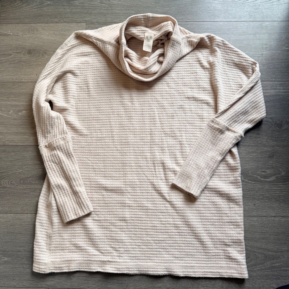 We The Free Beige‎ Waffle Knit Cowl Neck Tunic Top Oversized XS